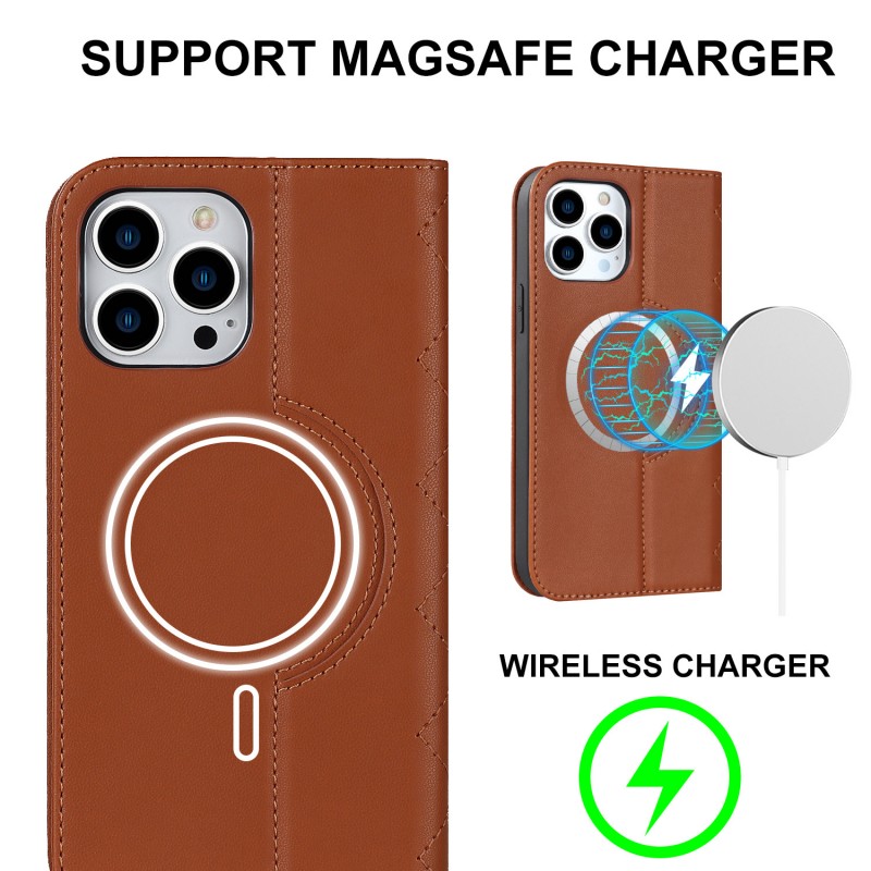 Flip Leather Phone Case for iPhone with MagSafe Wireless Charging, Card Slot